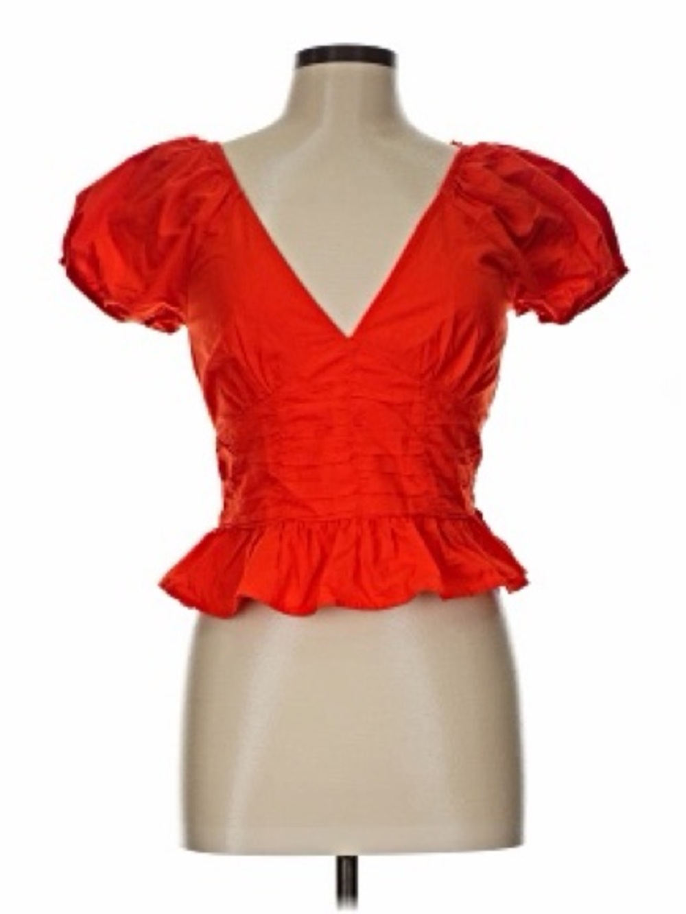 Red Puff Sleeve V-Neck Peplum Top